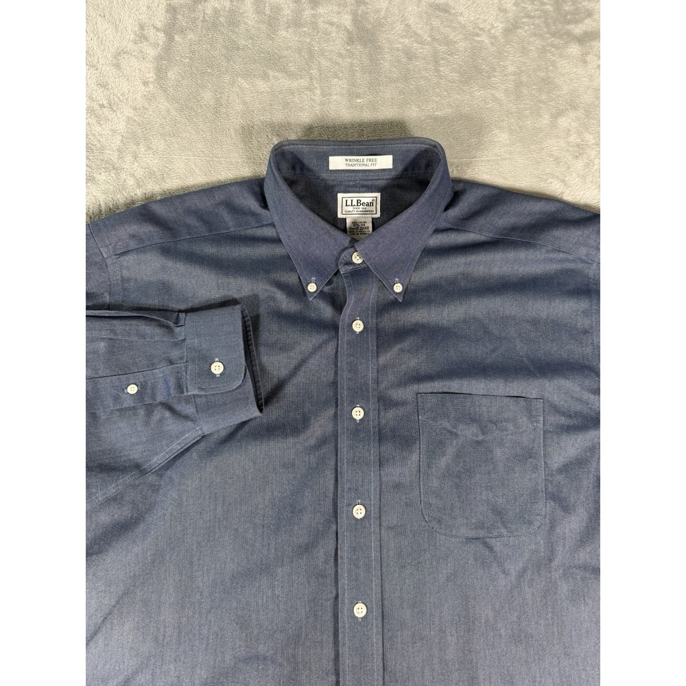 LL Bean Shirt Mens XL 17.5-34 Blue Oxford Traditional Fit Long Sleeve Button Up